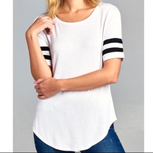 Tops -  White w/ Black Varsity Stripes Crewneck Top